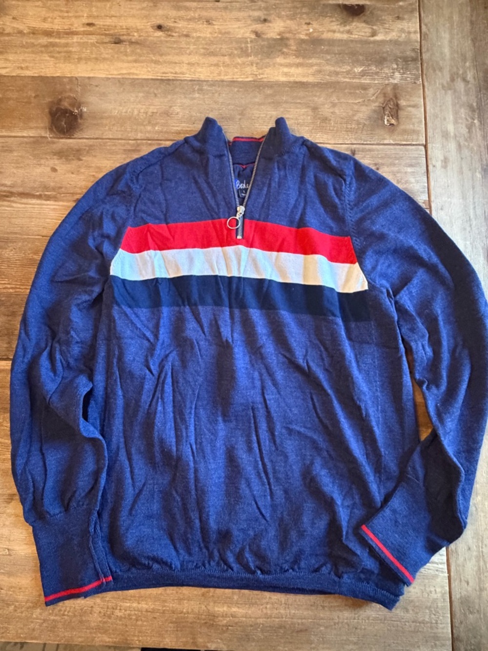 Boden 100% Wool Quarter Zip Sweater Navy Stripe | Size L